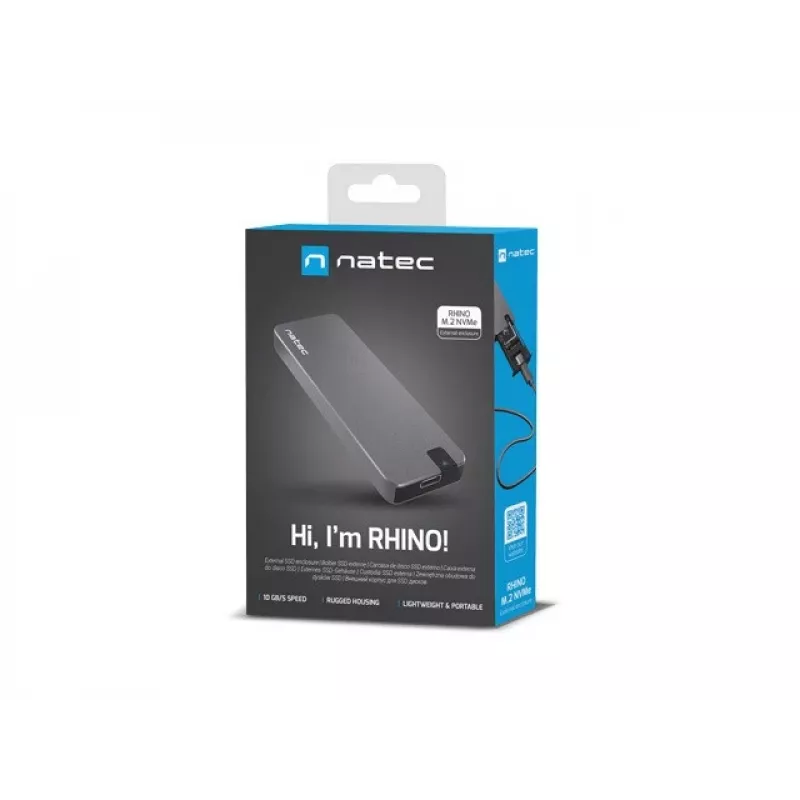 Natec Rhino NKZ-1953 carcasa para SSD M.2 NVMe, USB-C 3.2 Gen 2 10 Gbps, M.2 2230/2242/2260/2280, hasta 2 TB, aluminio