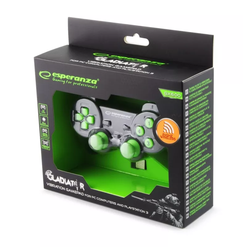 Esperanza Gladiator EGG108G mando inalámbrico, 2,4 GHz, PC/PS3, negro/verde