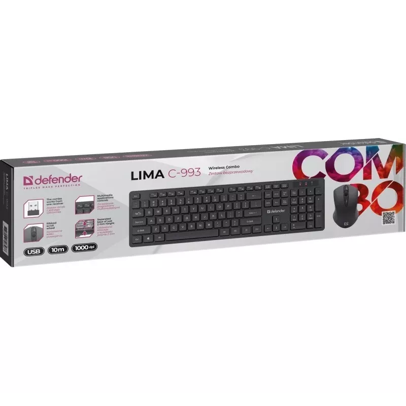 Conjunto de teclado y ratón inalámbricos DEFENDER C-993 RF 45996 — conexión RF, diseño compacto