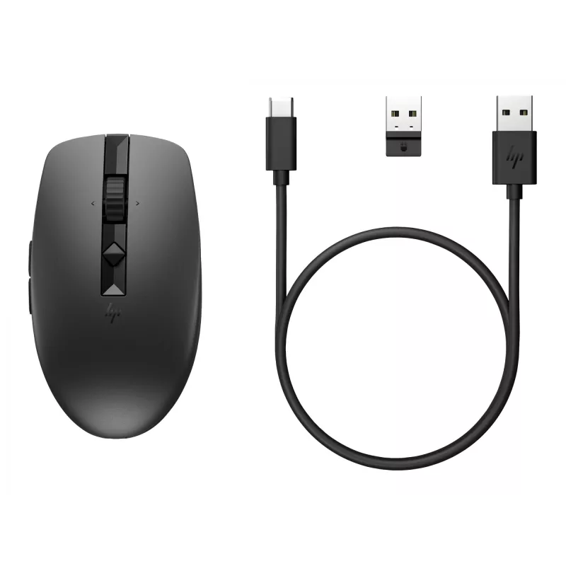 HP 710 Ratón inalámbrico silencioso recargable, ambidiestro, RF Wireless + Bluetooth, 3000 DPI, negro