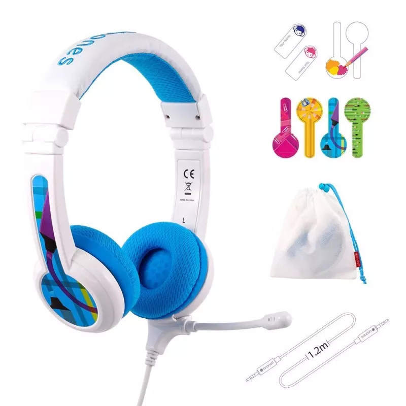 BuddyPhones School+ BP-SCHOOLP-BLUE auriculares infantiles con micrófono, 3+, 85 dB, azul