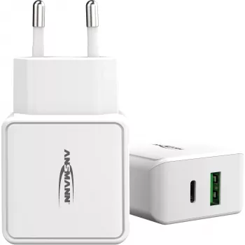 ANSMANN HC218PD - fuente de alimentación - 18 vatios - 3000 mA - PD, QC 3.0 - 2 puertos de salida (USB, USB-C) - blanco (1001-0111)