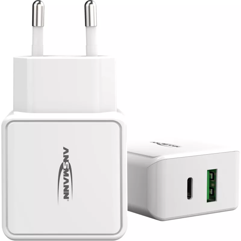 ANSMANN HC218PD - fuente de alimentación - 18 vatios - 3000 mA - PD, QC 3.0 - 2 puertos de salida (USB, USB-C) - blanco (1001-0111)