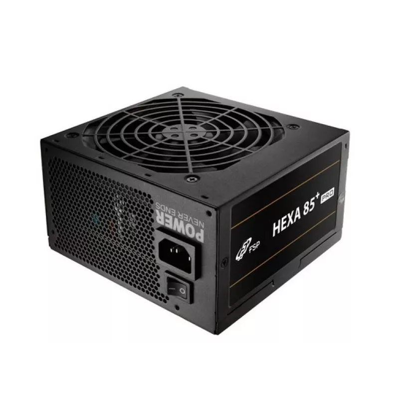 Fuente de alimentación FSP HEXA 85+ PRO 650W ATX ATX2.5 negra, 650 W, 100 - 240 V, 50 - 60 Hz, 9 - 4 A, Activa, 100 W
