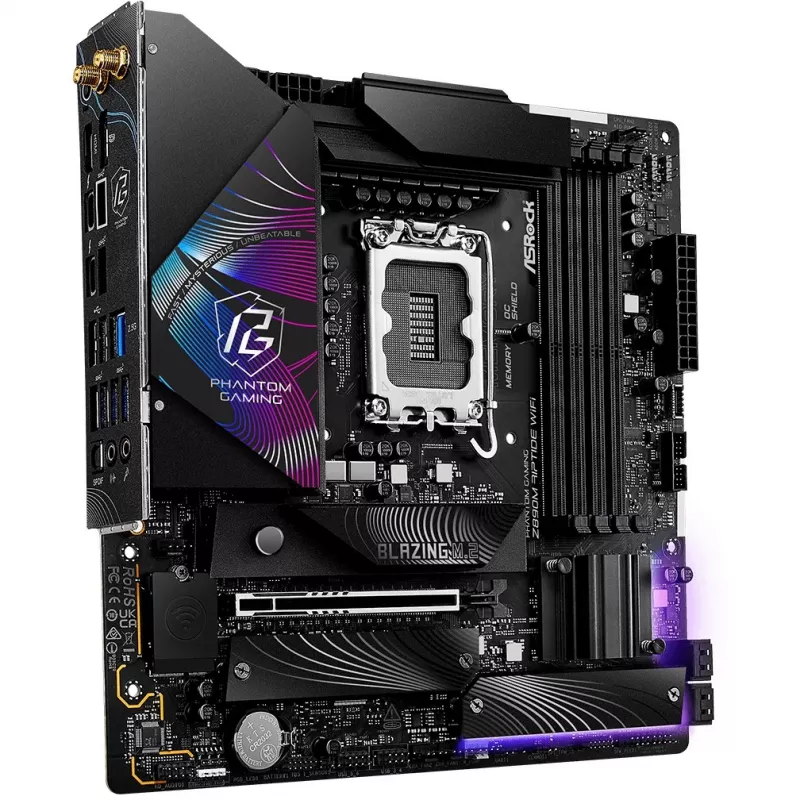 ASRock Phantom Gaming Z890M Riptide WiFi placa base, Intel Z890, LGA1851, micro ATX, DDR5, hasta 256 GB, Wi-Fi 6E, Bluetooth, LAN 5GbE, USB4
