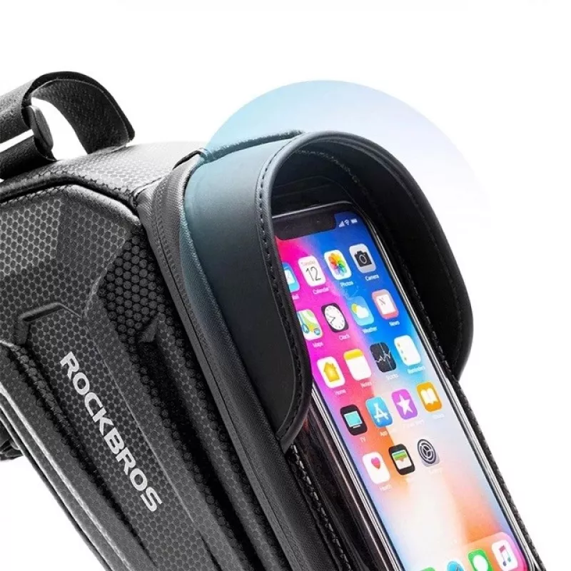 Rockbros B68 Bolsa de cuadro para bicicleta con bolsillo para móvil 1,7 l negra