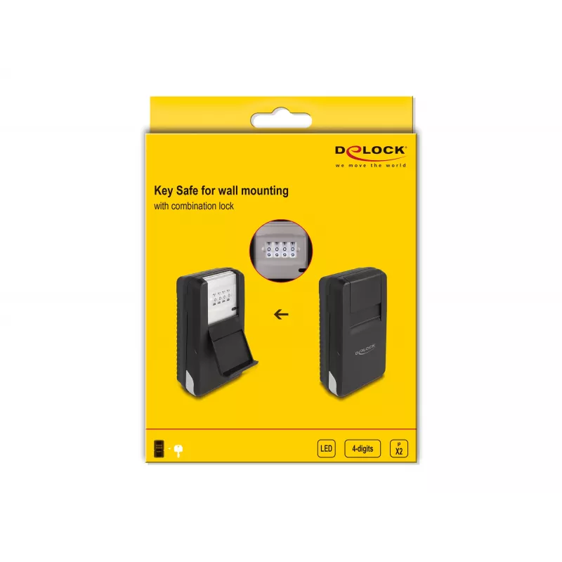 Caja de llaves DELOCK 20932 organizador de llaves de aluminio y plástico con candado de combinación, negro