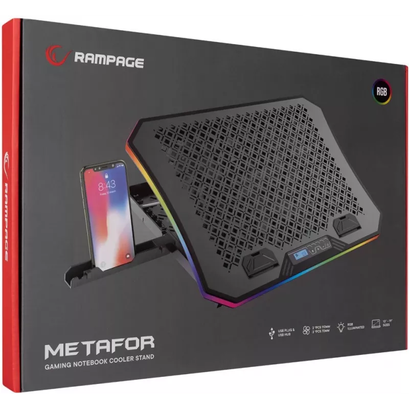 Rampage METAFOR AD-RC34 base refrigerante para portátil, 6 ventiladores, 10-19 pulgadas, negra