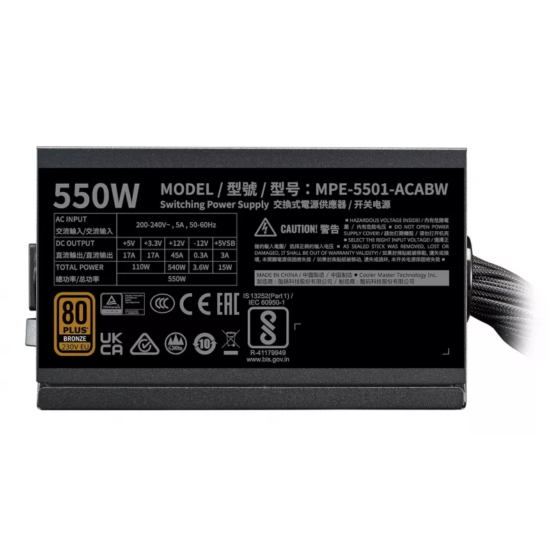 Fuente de alimentación Cooler Master MWE Bronze 550 V3 550W