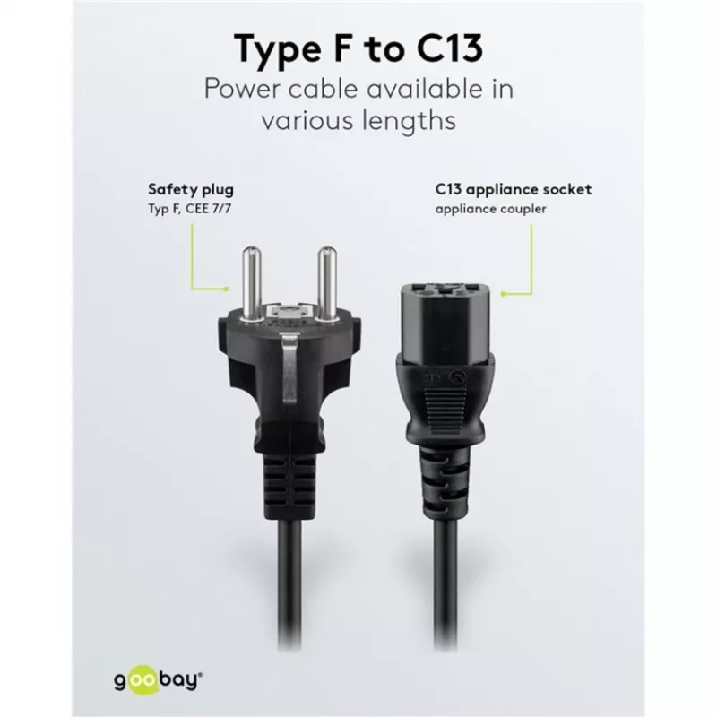 Cable IEC Goobay 5 m negro conector macho tipo F IEC C13 H05VV-F3G