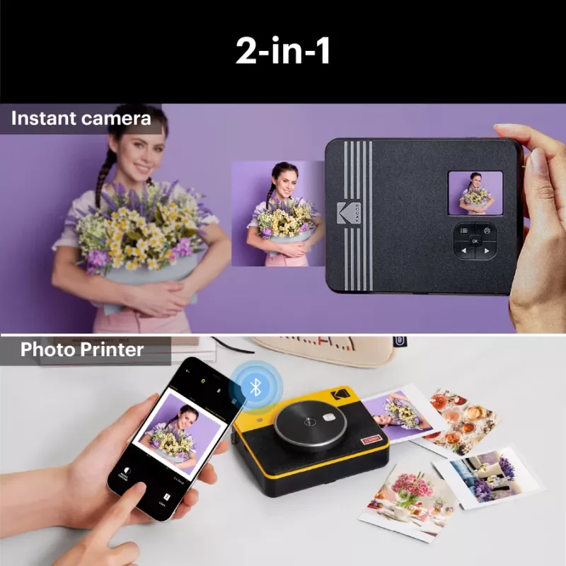 Cámara instantánea Kodak Mini Shot 3 Retro C300R amarilla — impresión instantánea, diseño compacto