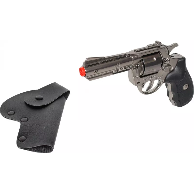 Revólver de juguete de metal Pulio 155433/0 con funda – construcción metálica, incluye funda