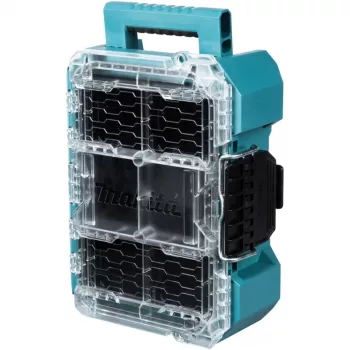 MAKTRAK organizador compacto, caja de herramientas azul/transparente, tapa transparente
