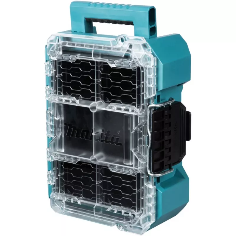 MAKTRAK organizador compacto, caja de herramientas azul/transparente, tapa transparente