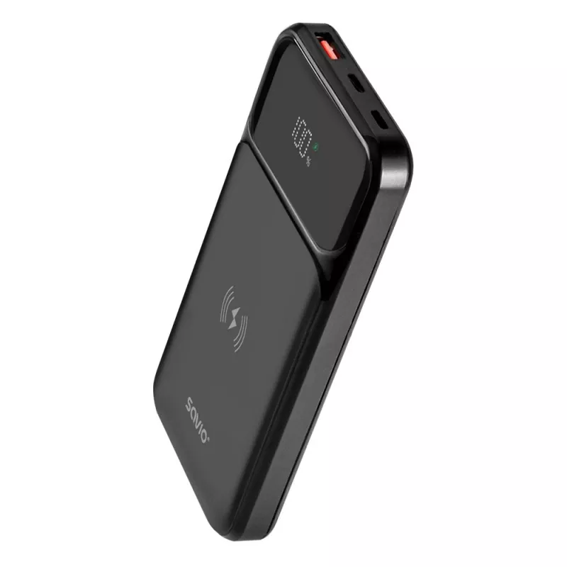 Batería externa inalámbrica Savio BA-09, 10000 mAh, negra