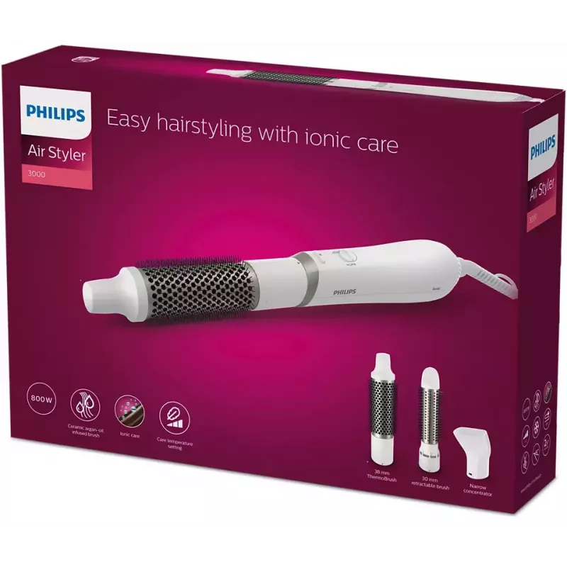 Philips serie 3000 BHA303/00 Herramienta de estilismo Cepillo de aire caliente Blanco cálido 800 W 1,8 m
