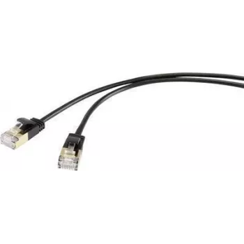 Renkforce RF-4538184 Cable de red RJ45, cable de conexión CAT 8.1 F/FTP 25,00 cm Negro ultrafino, contactos chapados en oro 1 unidad (RF-4538184)