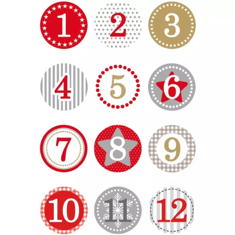 Pegatina HERMA calendario de adviento 1-24 rojo Ø 2 cm 24 uds.
