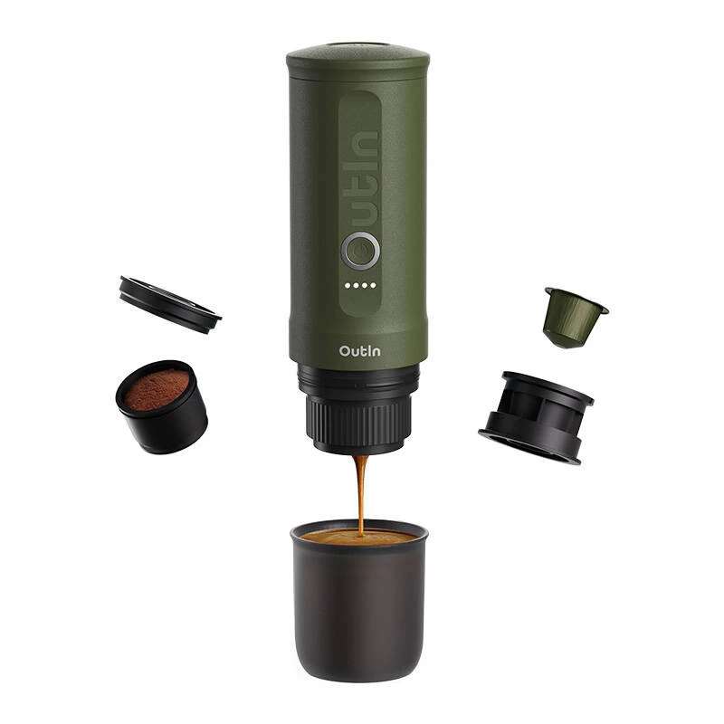 Cafetera OUTIN Outin Nano negra, verde — café molido, 20 bar, batería de 7500 mAh, 0,67 kg