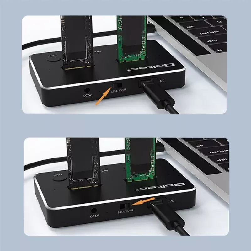 Qoltec 52274 Base de acoplamiento para SSD M.2 | NVMe | SATA | USB-C | DUAL 2 x 2TB