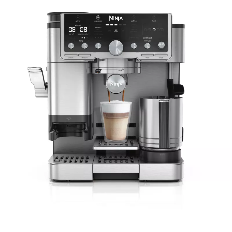 Cafetera espresso Ninja ES701EU – café/espresso semiautomática, molinillo integrado, depósito de agua 2 l, 1650 W, 25 ajustes de molienda, jarra de leche, bomba de 14 bares