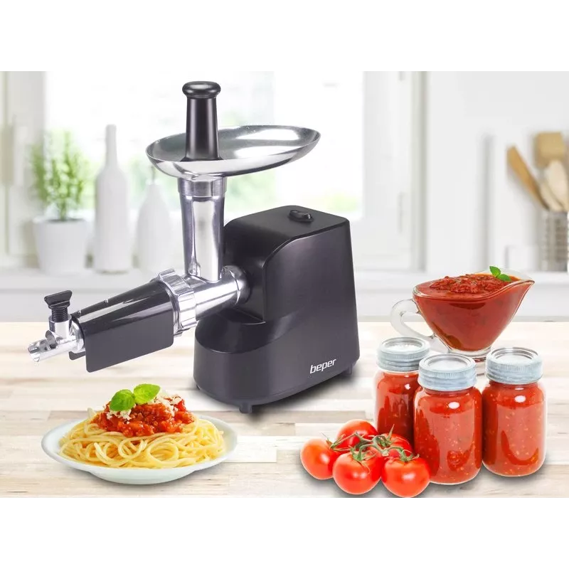 Beper P102ROB200 picadora de carne eléctrica con exprimidor de tomate, 1200 W, negra