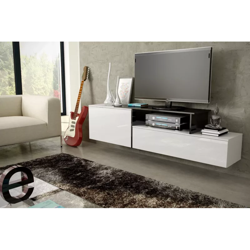 Mueble de TV Cama SIGMA 3 180 blanco/blanco brillante + negro