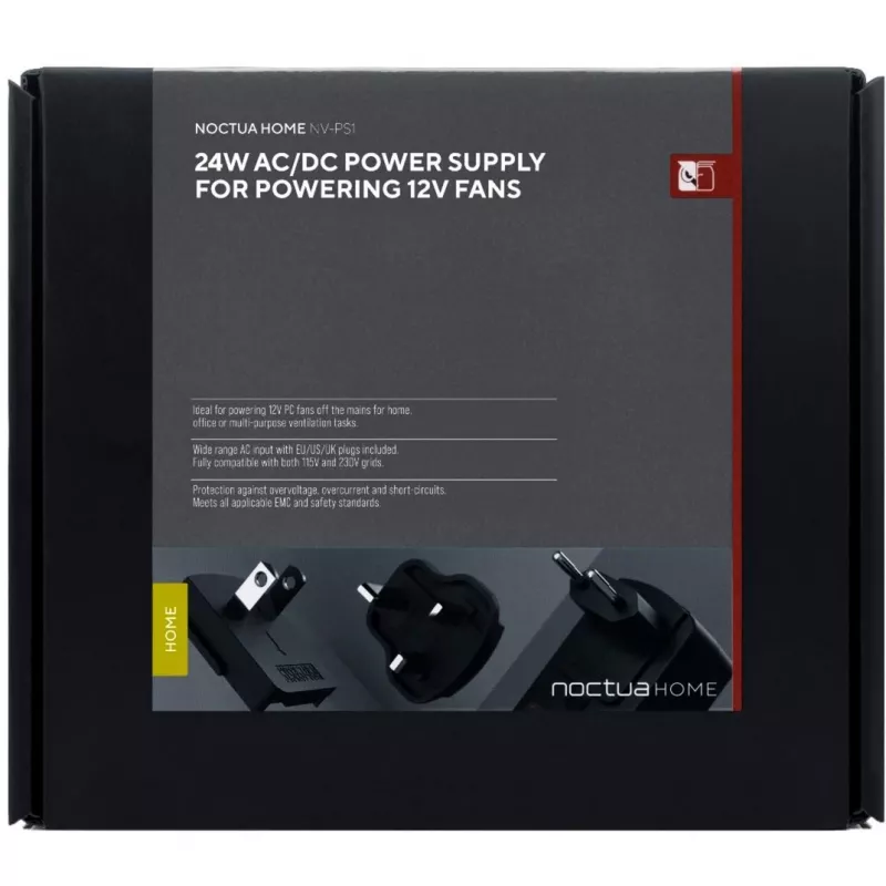 Noctua NV-PS1 fuente de alimentación, 115/230 V CA a 12 V CC, para ventiladores de 12 V, negro