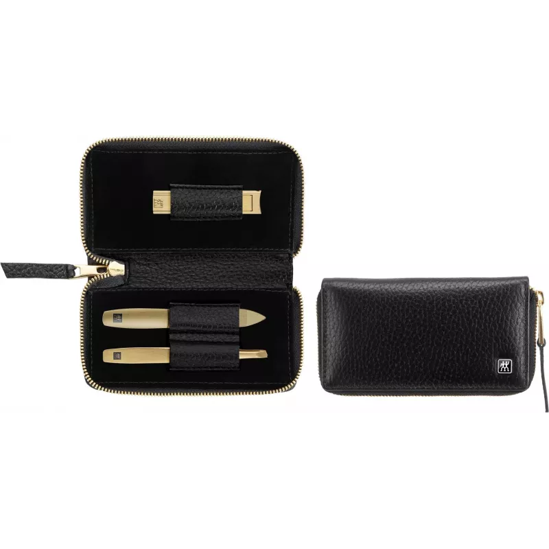 ZWILLING Twinox Gold Edition 97746-004-0 set de manicura, estuche de piel negro, 3 piezas