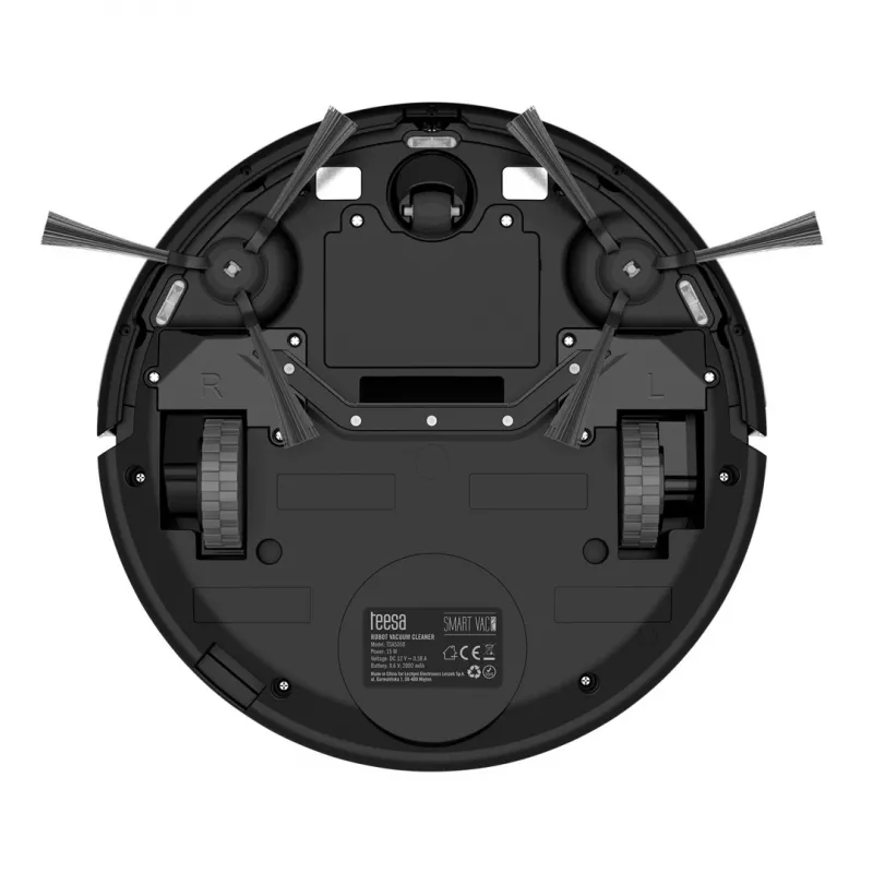 Robot aspirador TEESA Smart VAC 2 — redondo, negro, potencia de succión 1000 Pa, batería Li 9,6 V/2000 mAh, depósito de polvo 0,2 l, WLAN, retorno automático