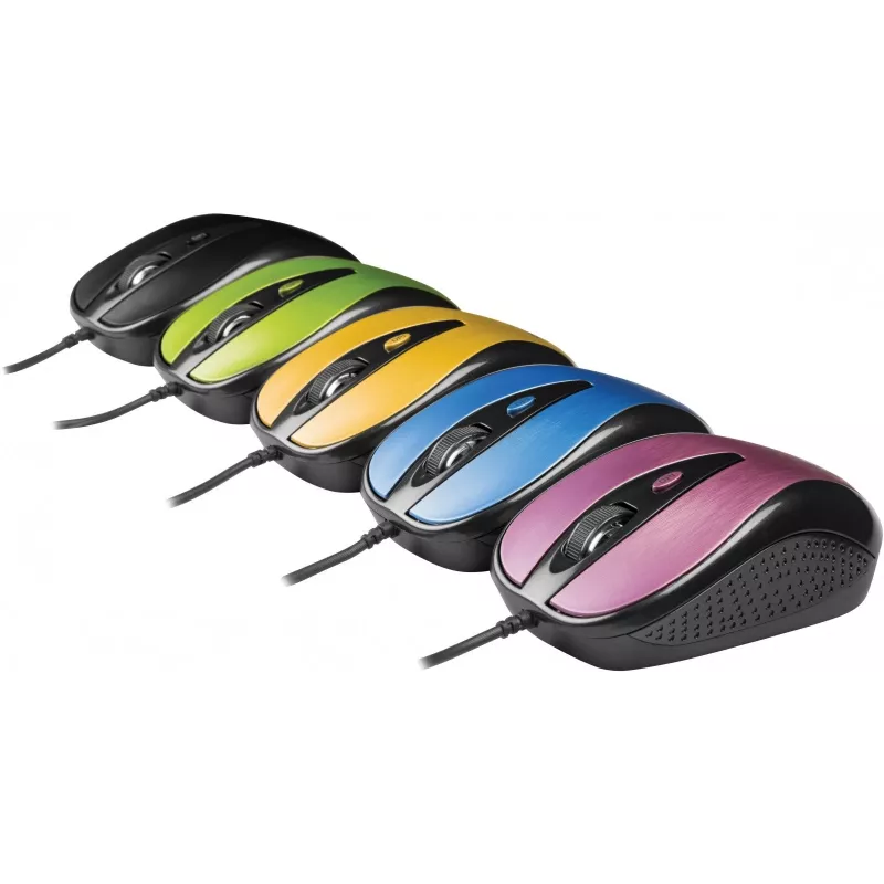 Ratón USB con cable, 4 botones, óptico, simétrico, azul