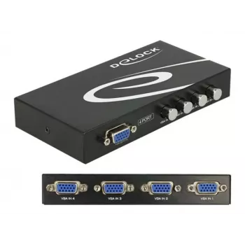 Conmutador DeLock VGA 4 puertos manual bidireccional - Conmutador de pantalla - 4 x VGA - sobremesa (87635)
