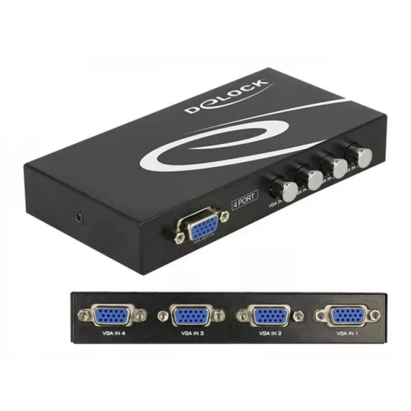 Conmutador DeLock VGA 4 puertos manual bidireccional - Conmutador de pantalla - 4 x VGA - sobremesa (87635)