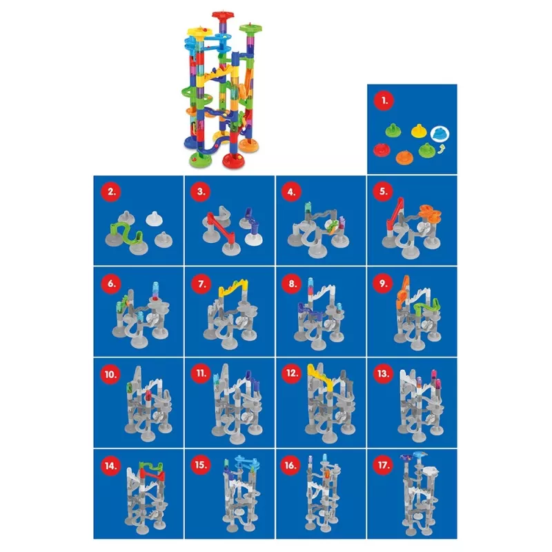 Set de construcción de pista de canicas Ascato modelo 117607 — 78 piezas, pista de canicas modular