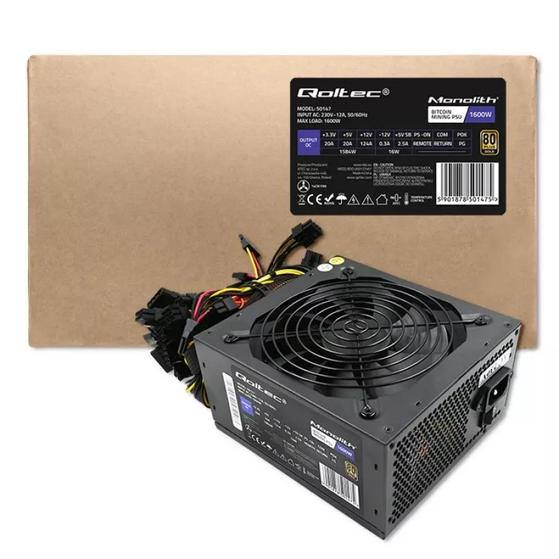 Fuente de alimentación QOLTEC Gaming Miner 1600W Gold, 1600 W, ATX, eficiencia Gold
