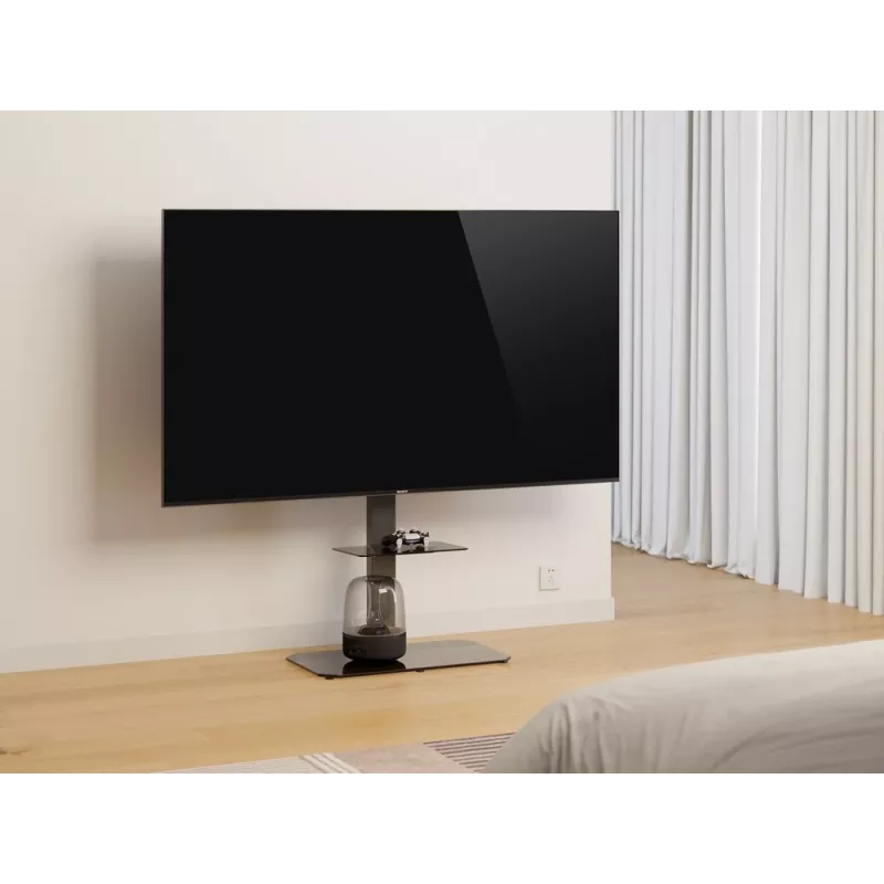 Soporte de TV de suelo GEMBIRD TVS-86ST-01 para televisores de 43–86 pulgadas, negro, base de vidrio templado, VESA 100x100–600x400, máx. 60 kg