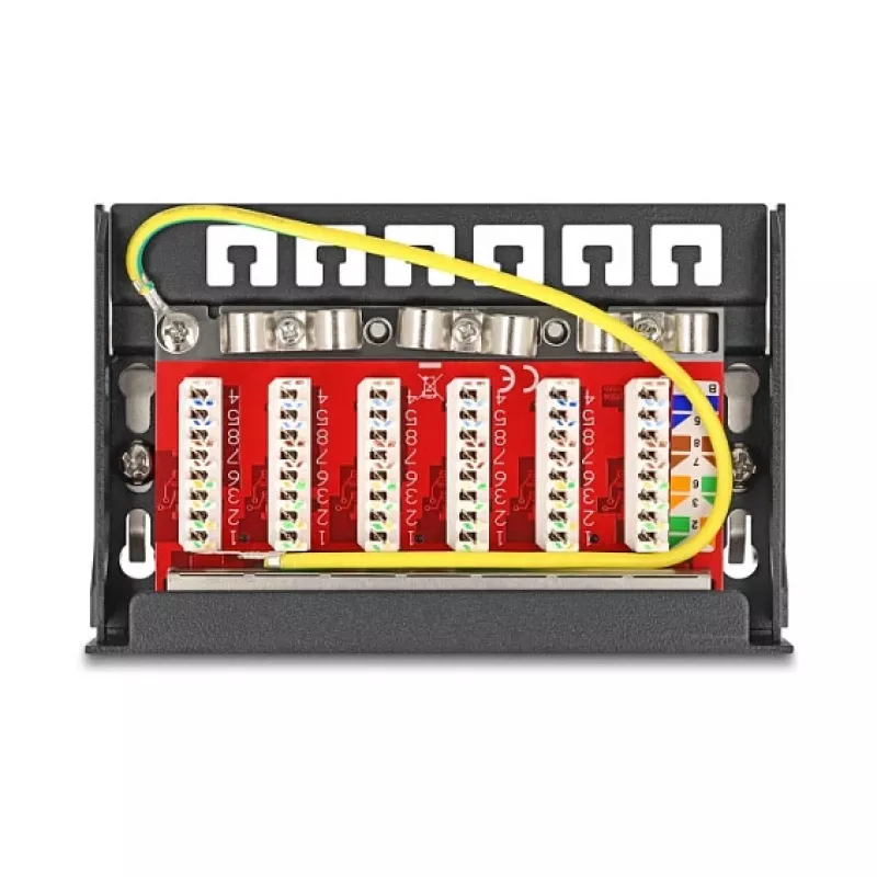 Patch panel DELOCK mini sobremesa RJ45 6 puertos Cat.6A apantallado, metal, negro, 80×22×125 mm