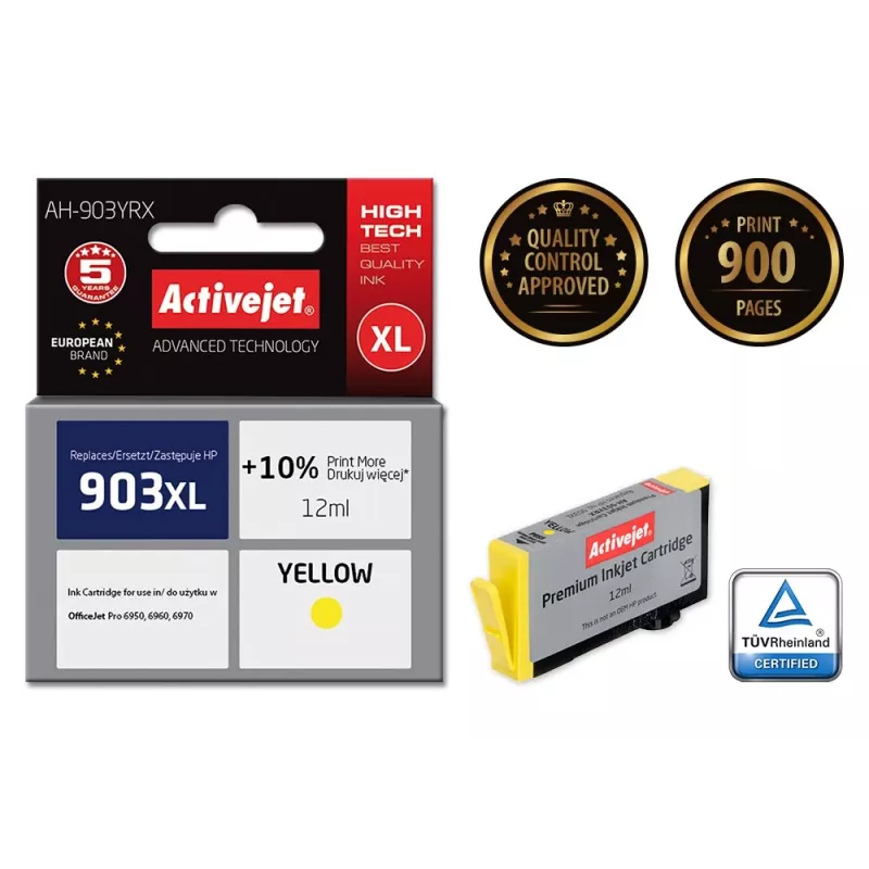 Cartucho de tinta ActiveJet AH-903YRX compatible para HP 903XL, amarillo, 12 ml, XL alto rendimiento