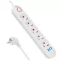 Regleta MACLEAN MCE395 W — 5 tomas de corriente, 3×USB A, 110–240 V AC, 2,1 A USB, máx. 2500 W, blanca, cable de 1,5 m