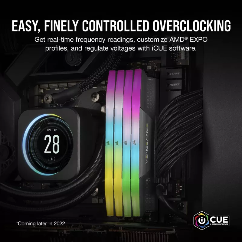 CORSAIR VENGEANCE RGB 32GB 2x16GB DDR5 6000MT/s DIMM Unbuffered 36-44-44-96 Std PMIC AMD EXPO disipador gris PCB negro 1,4V