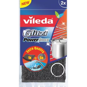 VILEDA 141656 estropajo, tela con acero inoxidable, gris, pack de 2, 115×245×20 mm, 35 g