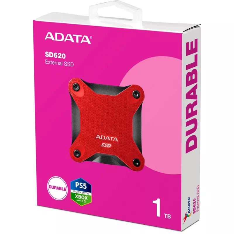 SSD externo ADATA SD620 1 TB, portátil USB 3.2 Gen 2 (Micro-USB B), velocidad de lectura 520 MB/s, velocidad de escritura 460 MB/s, resistente a golpes, Rojo