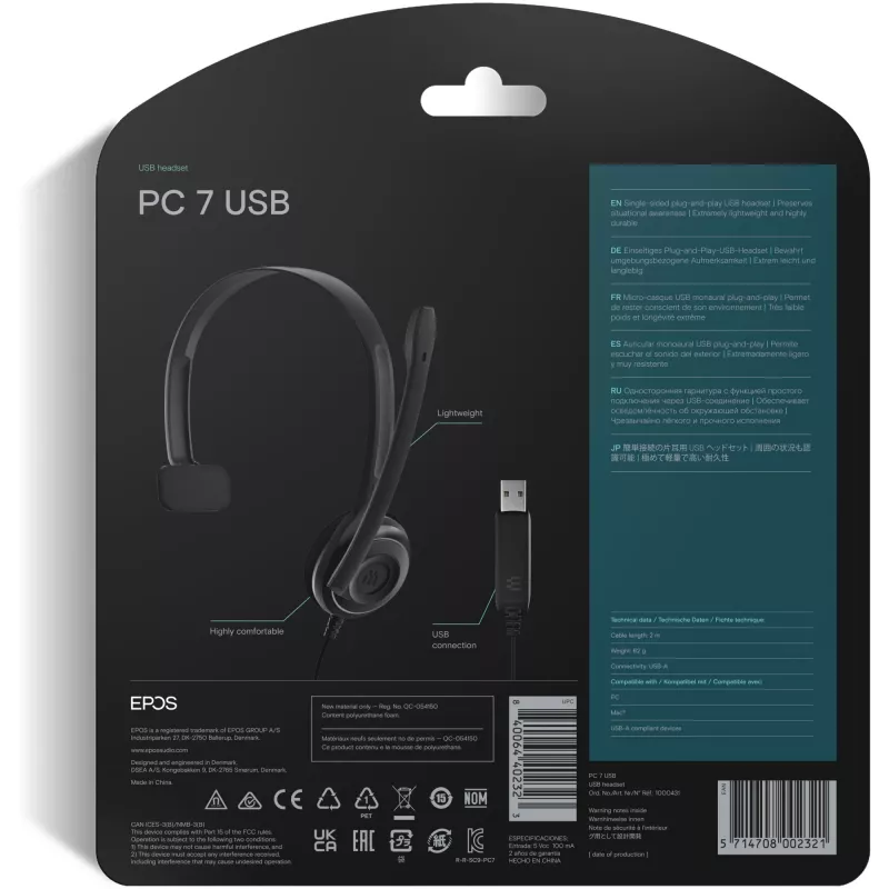 Sennheiser PC 7 USB Headset con cable diadema oficina/call center USB Type-A Negro