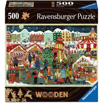 Puzle Ravensburger Wooden Puzzle Christmas Market — 500 piezas, puzle de madera