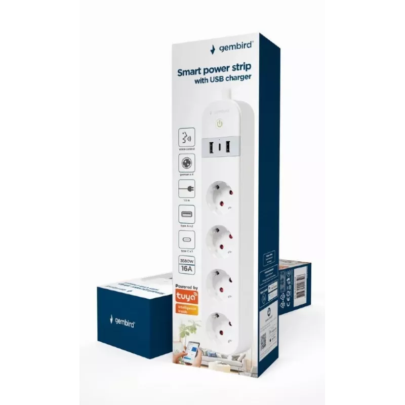 Regleta de enchufes inteligente Gembird TSL-PS-S4U-01-W 4 salidas AC 3880 W Blanco