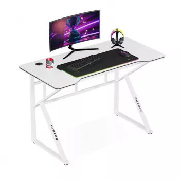 Mesa gaming Huzaro Hero 1.6 blanca — tablero recto MDF/carbono 1200×600 mm, estructura metálica, 750 mm de altura