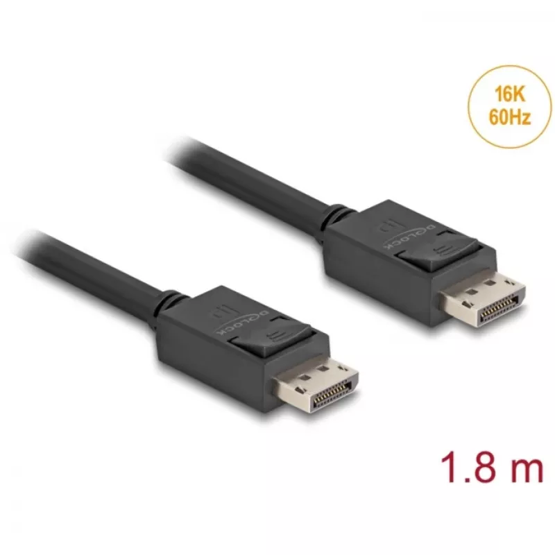 Delock - Cable DisplayPort - DisplayPort (M) con bloqueo a DisplayPort (M) con bloqueo - DisplayPort 2.1 - 1,8 m - Compatible con 16K 60 Hz (15.360 x 8640), hasta 80 Gbps de transferencia de datos