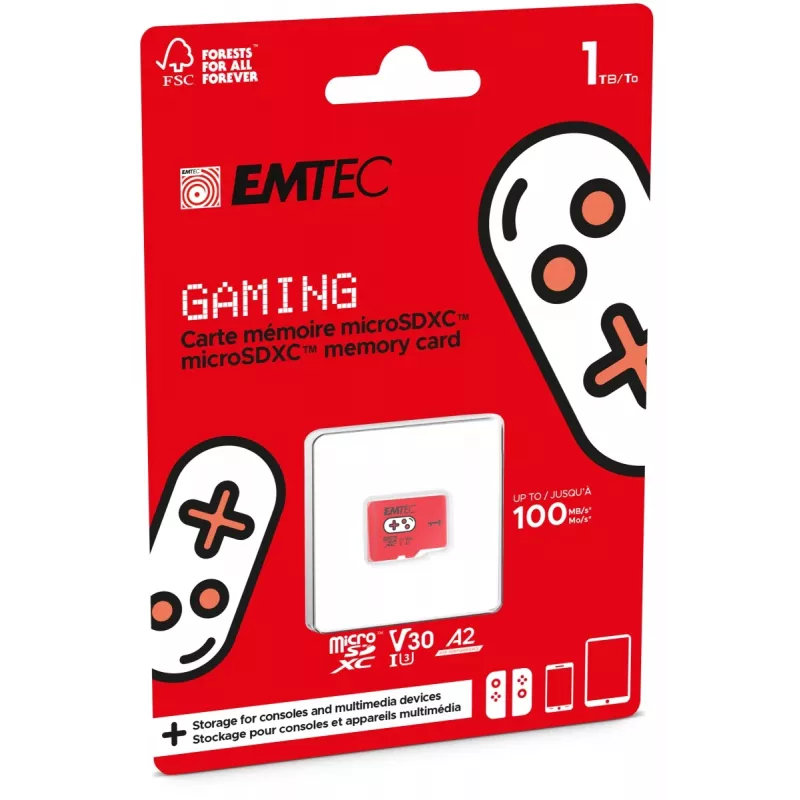 Memoria flash Emtec 1TB UHS-I U3 V30 A2 Gaming Rouge ECMSDM1TXCU3G