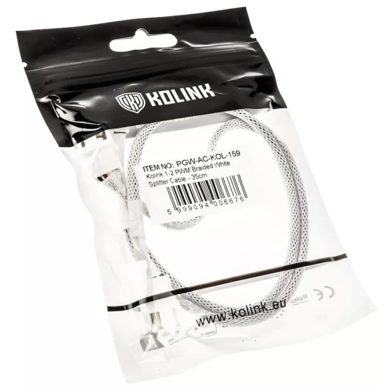 Cable en Y para ventiladores PWM Kolink PGW-AC-KOL-159 35cm trenzado blanco, conector PWM de 1 a 2