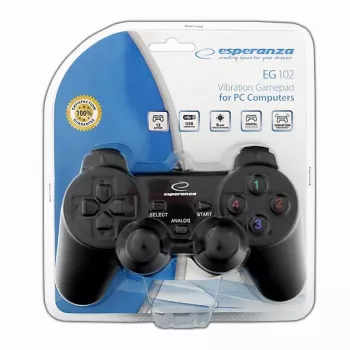 Mando ESPERANZA EG102 con cable USB 2.0, compatible con PC/PlayStation 3, D-pad, vibración, negro